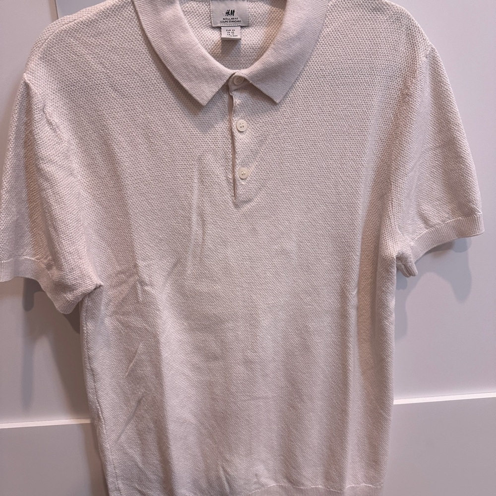 H&M Textured Knit Polo Shirt – Cream, Size S